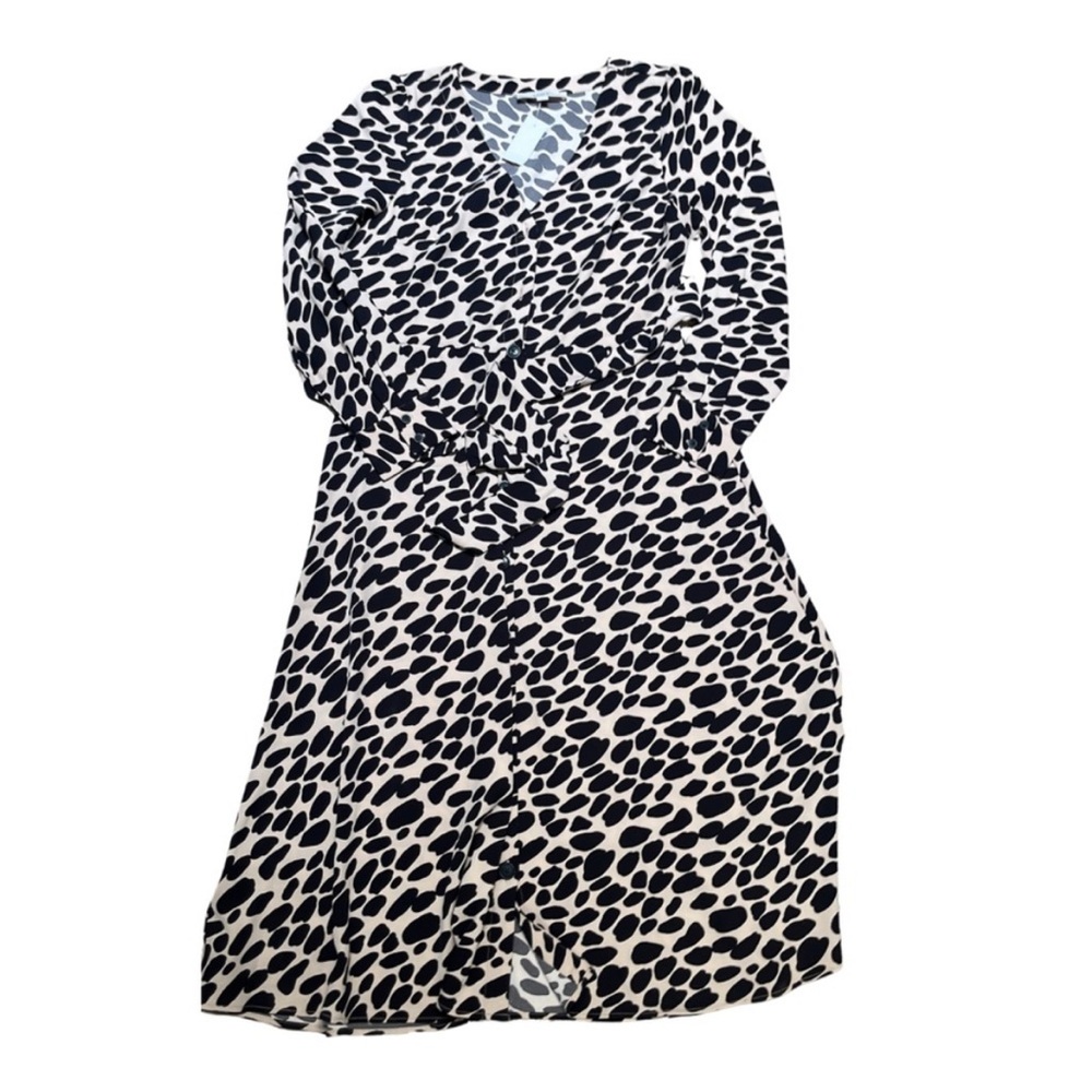 Ann Taylor LOFT Cheetah Print Beige Black Belted Midi Shirt Dress Size 8